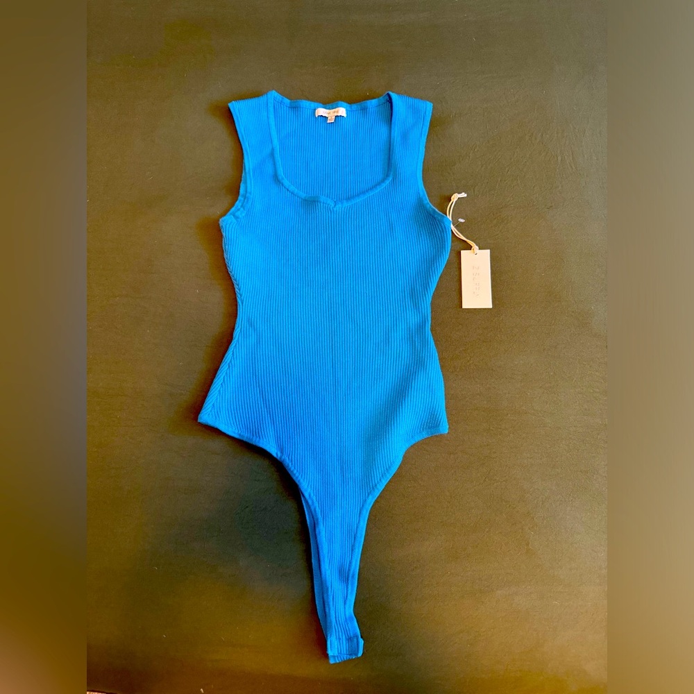 Z Supply Ribbed Tank Thong Bodysuit - Blue - Womens L